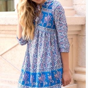𝅺boho Blue Print Hippie Dress Size Medium